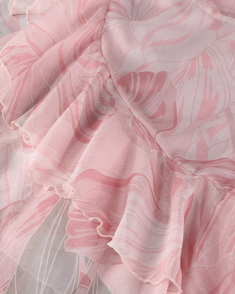 Floral Ruffle Maxi Dress Pink