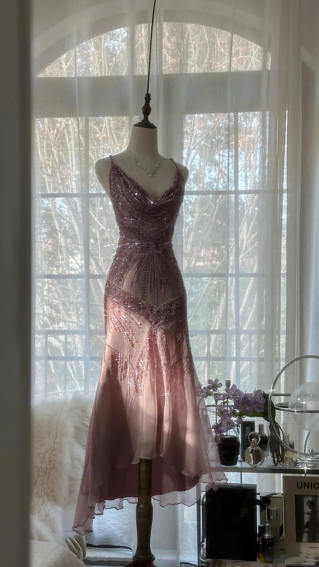 Vintage Evening Dresses, Sleeveless Pink Party Gowns  25514