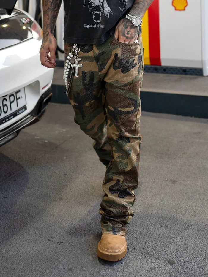 Men's Camo Snake Print Flared Jeans
