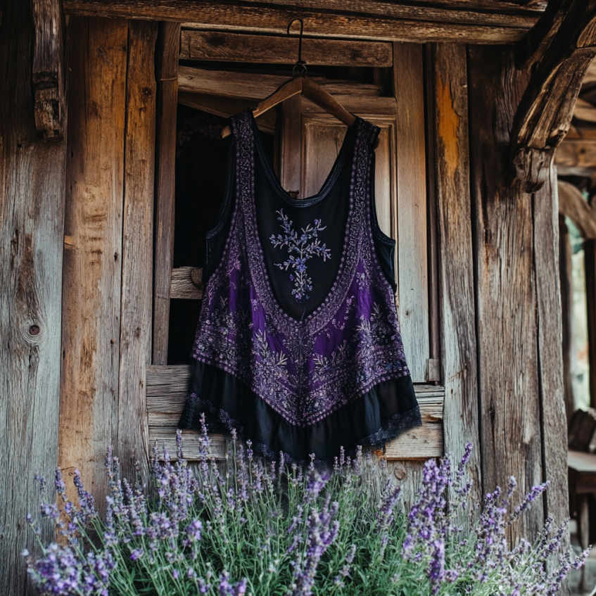 Vintage Boho Lavender Patchwork Art Print Women's Linen Tank Top