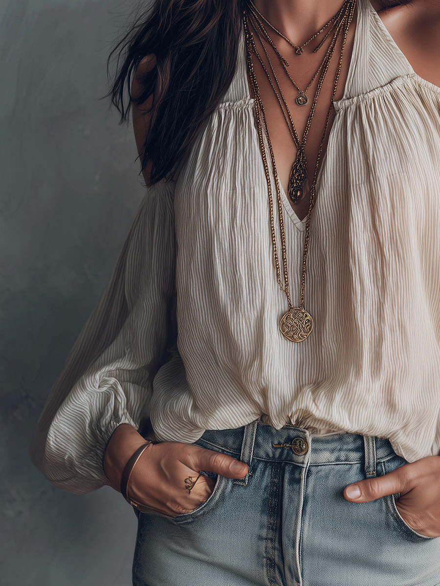 Elegant Vacation Soft Linen Halter Neck Boho Blouse