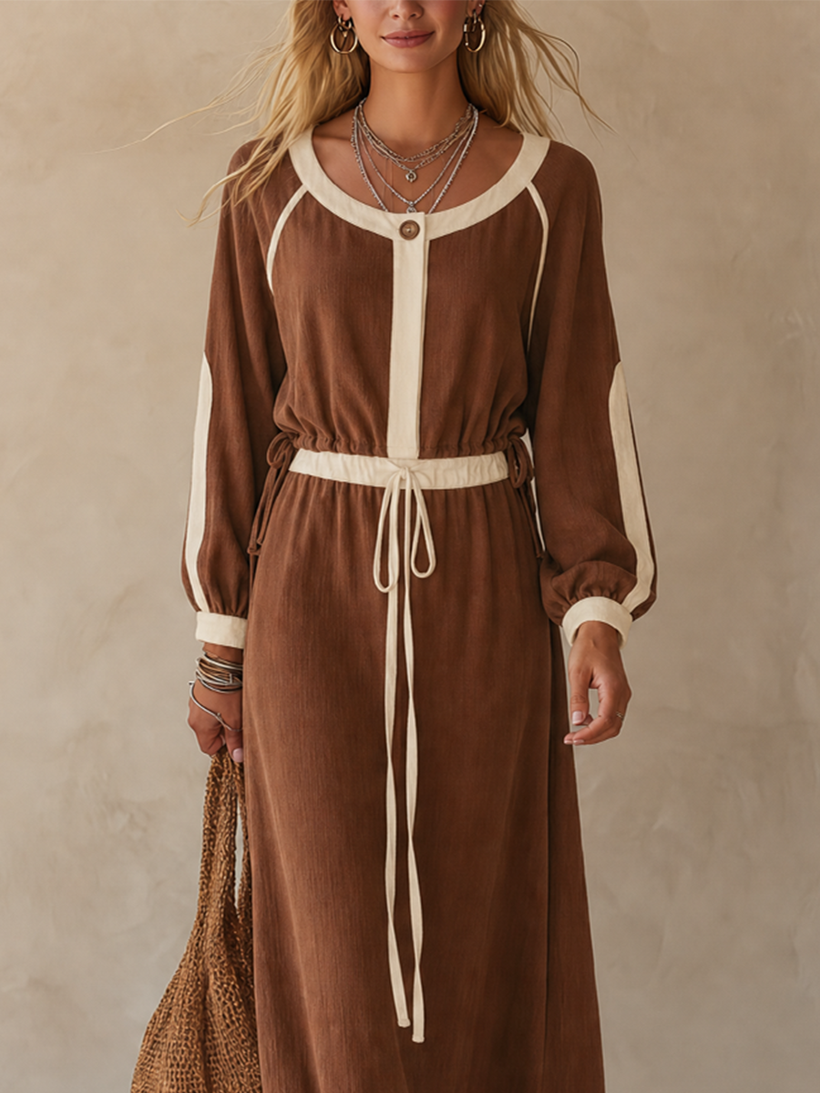 Earthy Boho Contrast Trim Top & Maxi Skirt Set