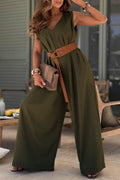 V Neck Sleeveless Wide Leg Jumpsuit