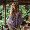 Vintage Bohemian Floral Embroidery Linen Blend Shirt