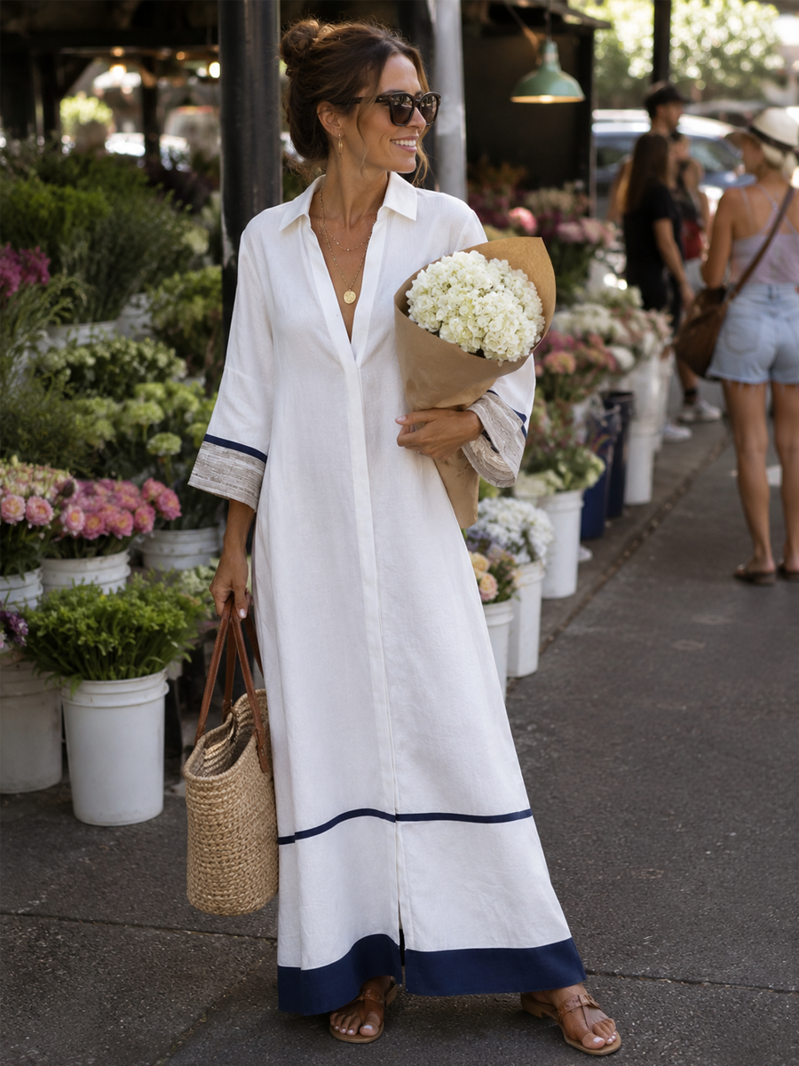 Refined Ivory Contrast Hem Maxi Dress