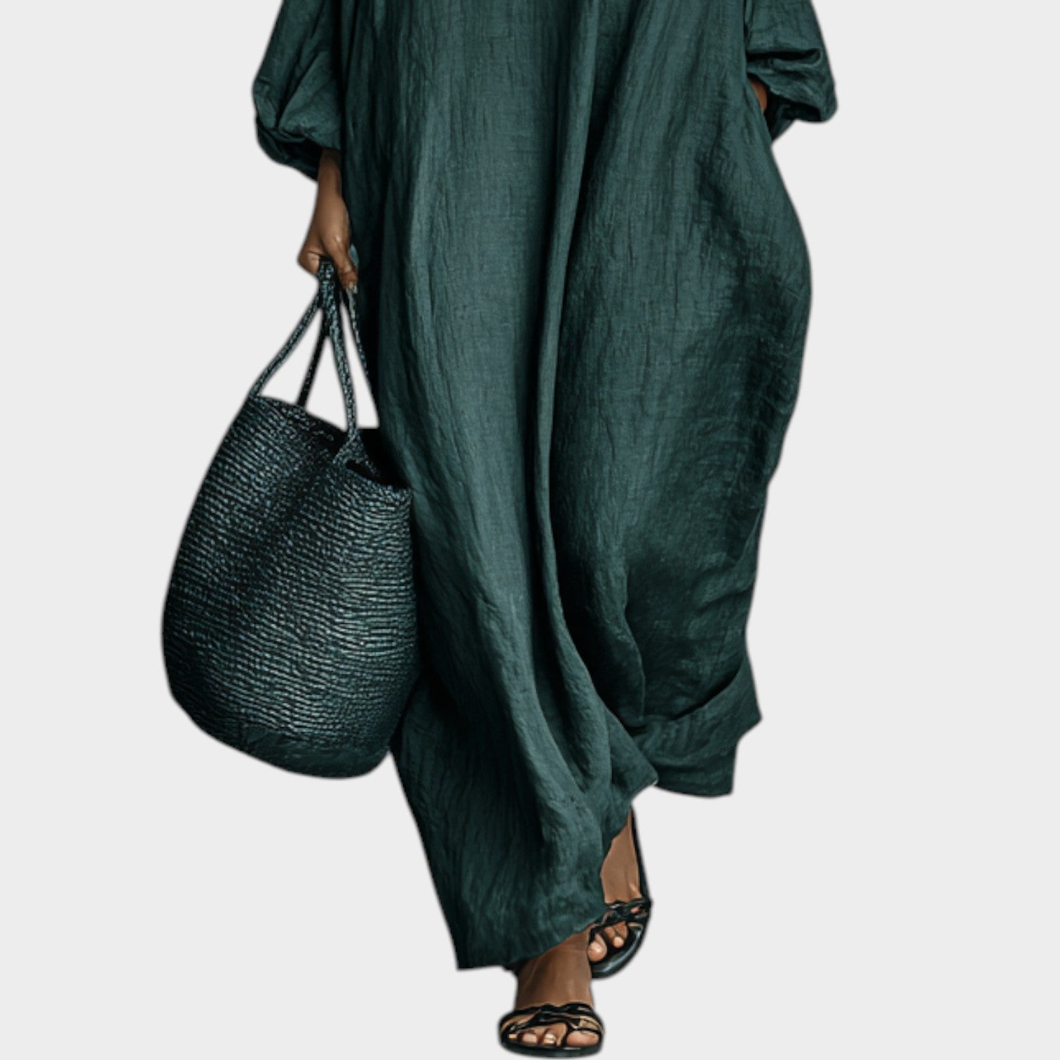 Oversized Embroidered High-Neck Maxi Dress