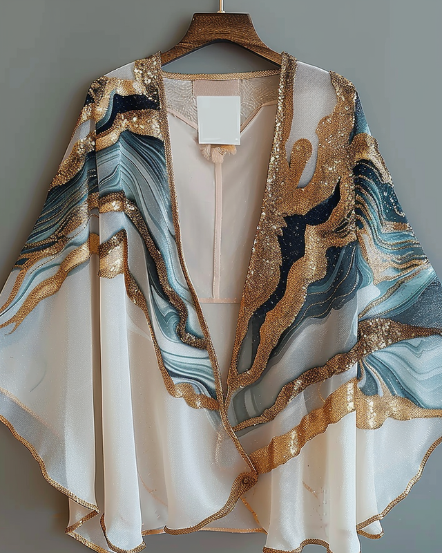 Summer vacation retro fun print chiffon cardigan 3b3b