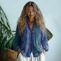 Bohemian Style Linen Floral Art Print Long Sleeve Shirt