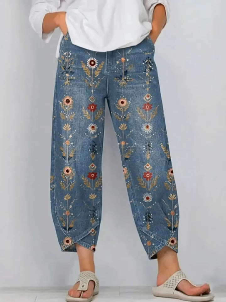 High Waist Cropped Wide Leg Denim Pants