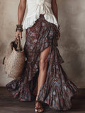 Women's Vintage Printed Ruffle Hem Skirt