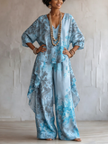 Retro Artistic Watercolor Floral Print Two-piece Set