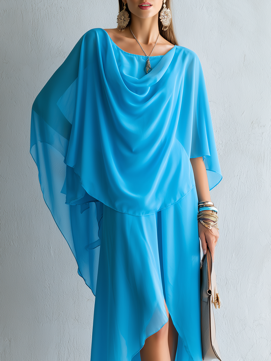 Bohemian Turquoise Draped Shawl Maxi Dress