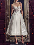 Bohemia Bandeau Backless Embroidered Applique Lace A-Line White Midi Dresses