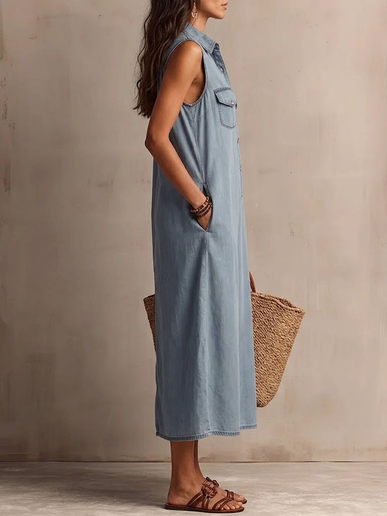 Women's Sleeveless Denim Shirt Dress
