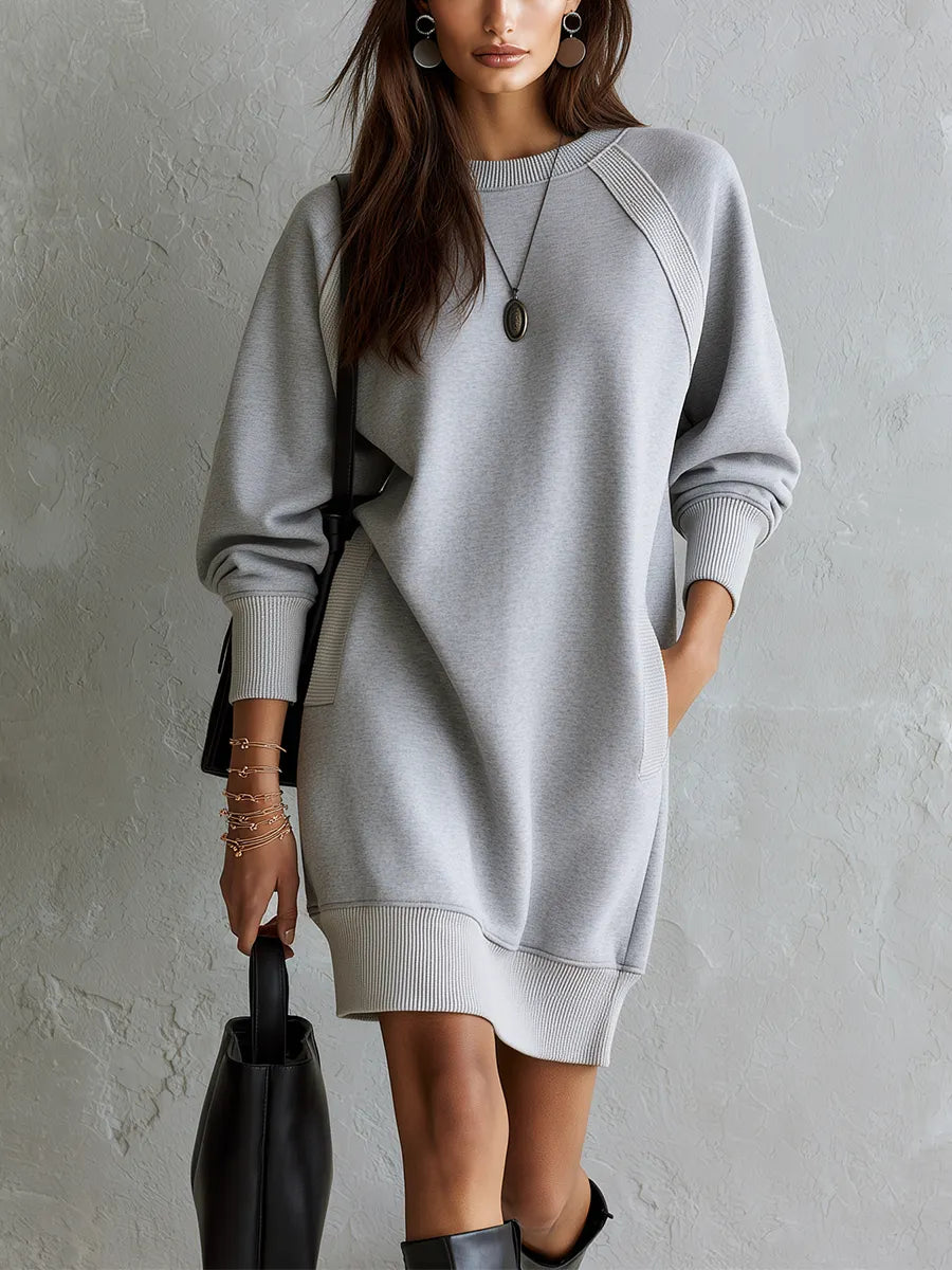 Casual light gray sweatshirt dress