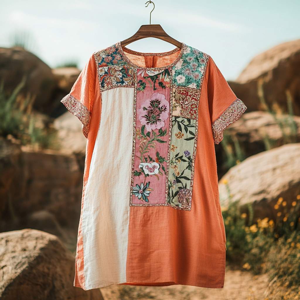 Women's Vintage Tribal Floral Art Cotton And Linen Shirt ab1d