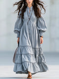 Bohemian Grey Tiered Ruffle Button Maxi Dress