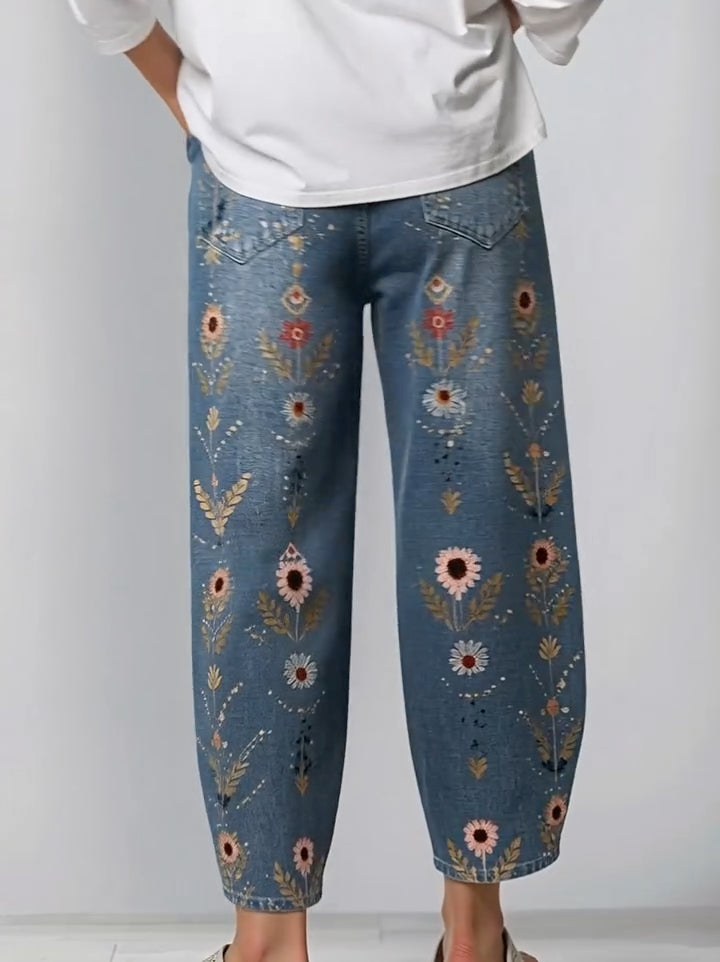 High Waist Cropped Wide Leg Denim Pants