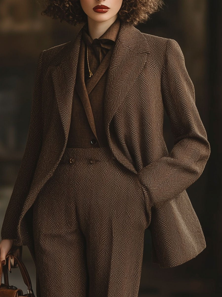 [24-hour shipping out]Casual Loose Simple Herringbone Wool Pocket Blazer