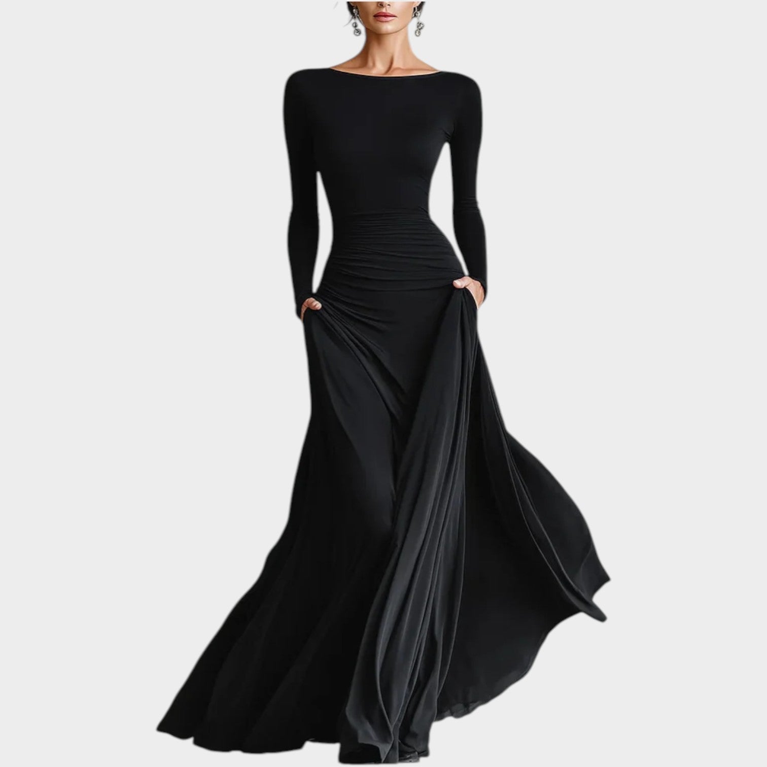 Elegant Long Sleeve Evening Maxi Dress