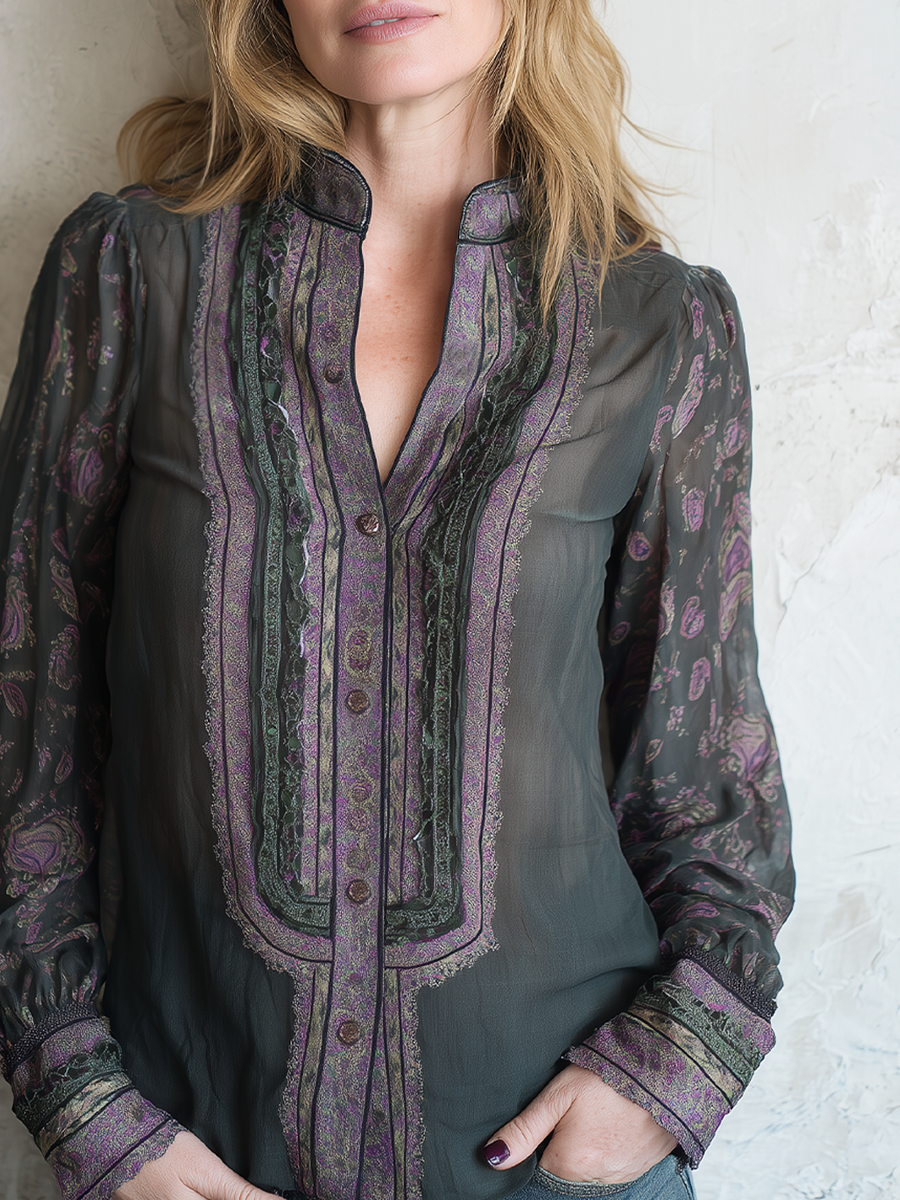 Bohemian Grey-purple Paisley Shirt