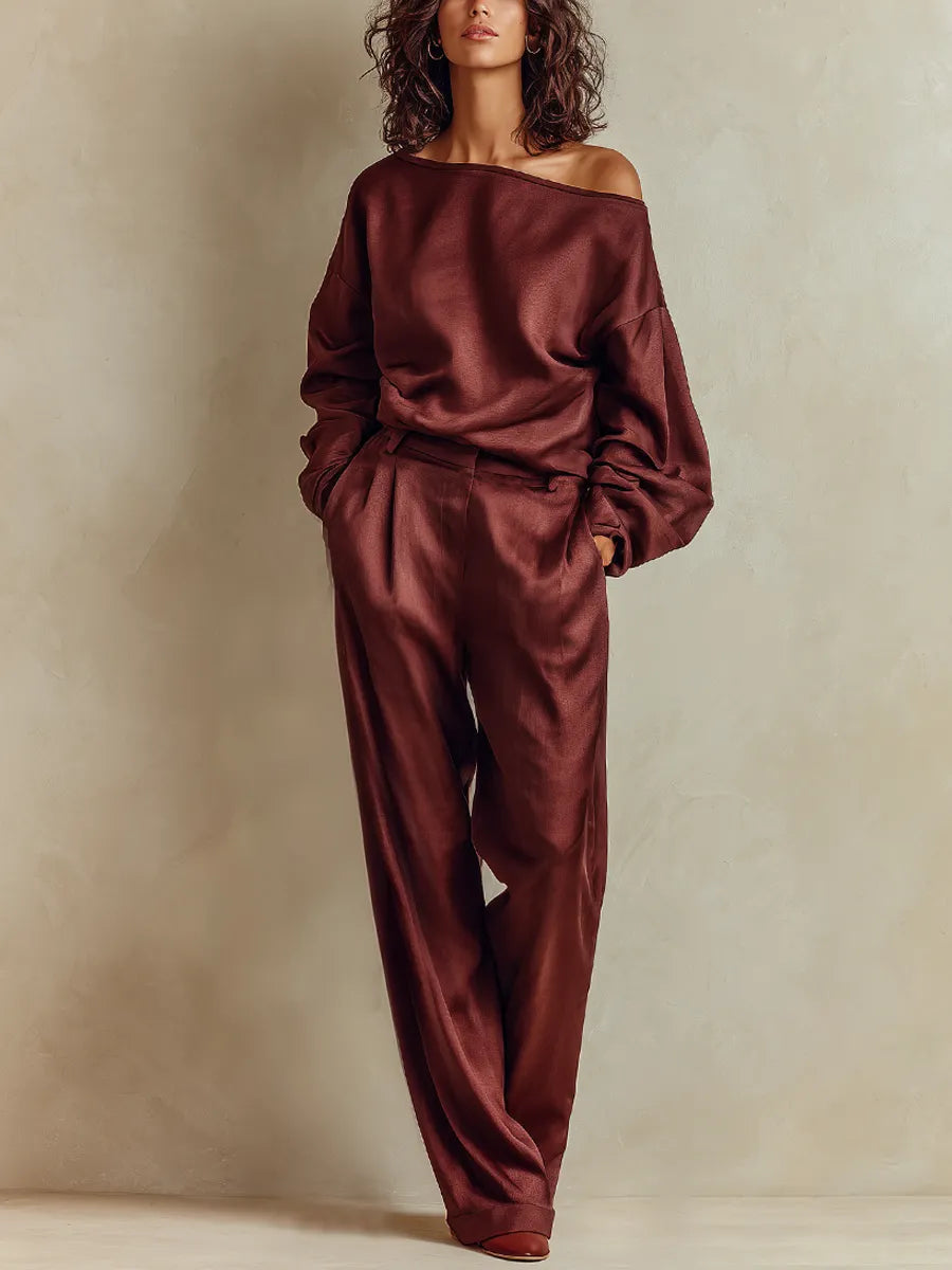 Bohemian Burgundy Red Off Shoulder Trouser Suit