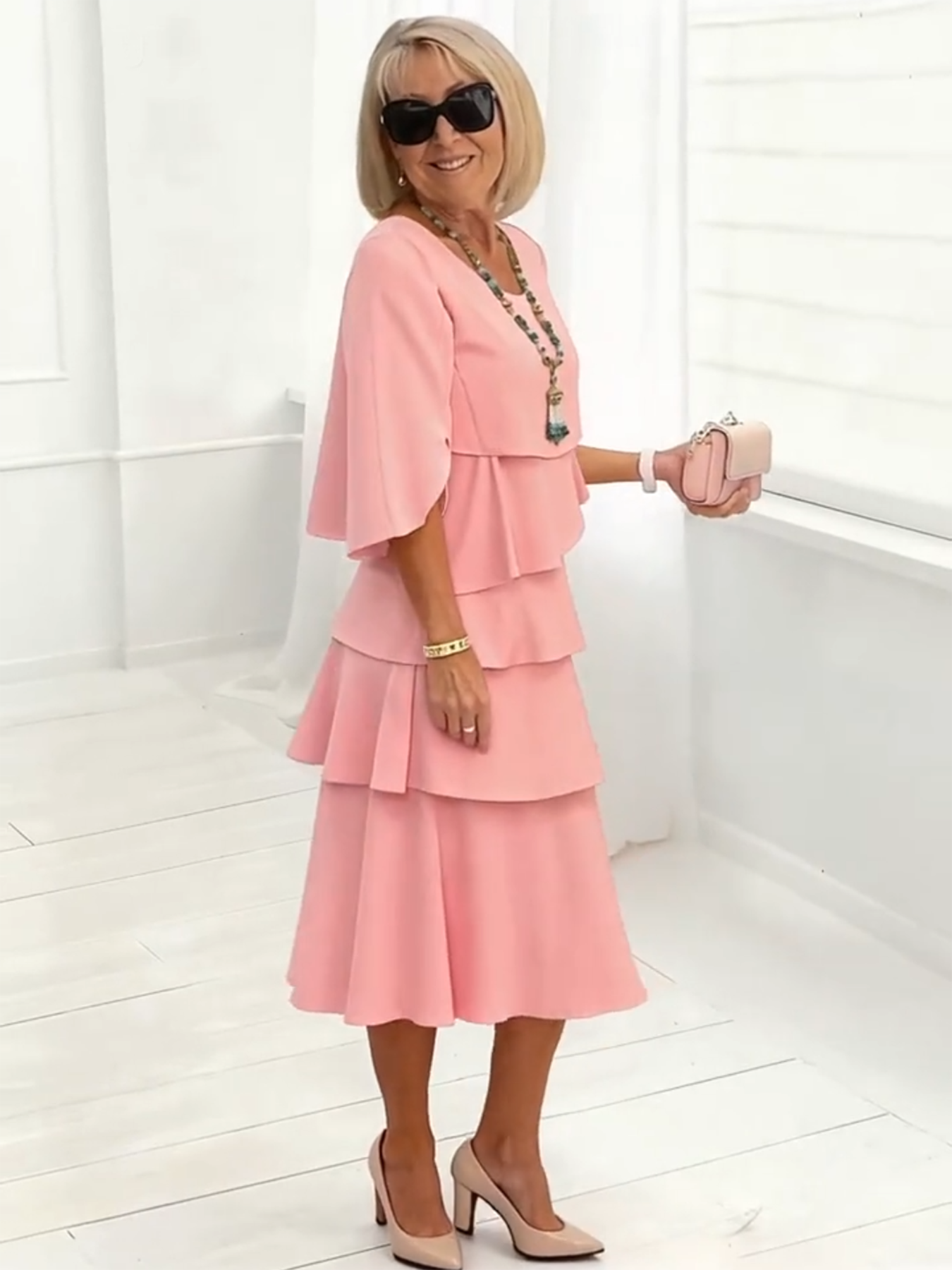 Long Dress Slit Sleeves Evening Dress Best for Covering The Belly Loose Layer Cotton Multi-layer Dress