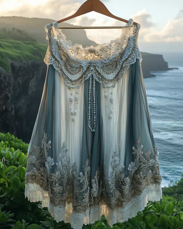 Summer Vacation Ruffle Lace Chiffon Contrast Dress ec1c