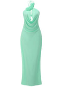 Halter Floral Maxi Dress Green