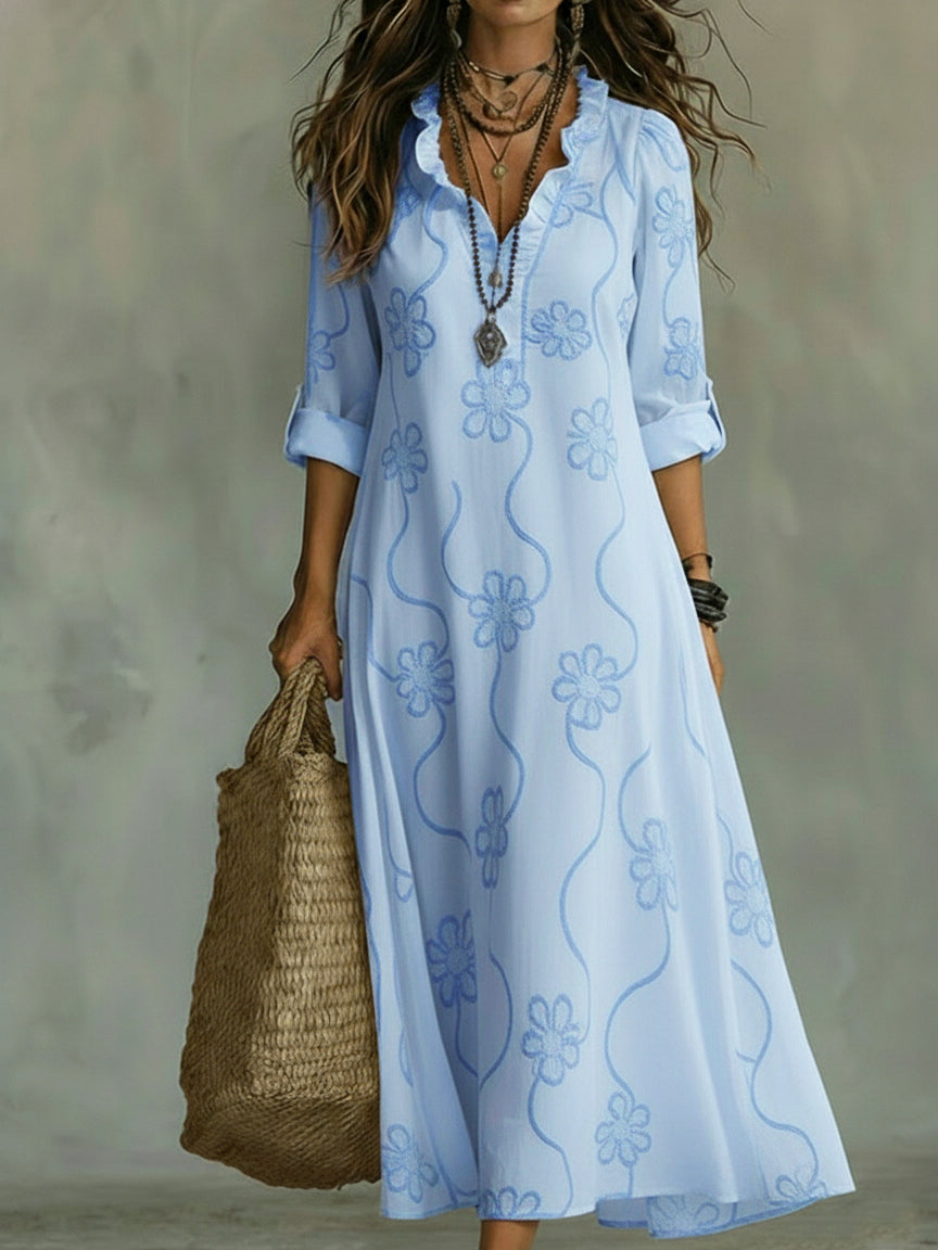 Retro Ruffled Collar Floral A-line Dress