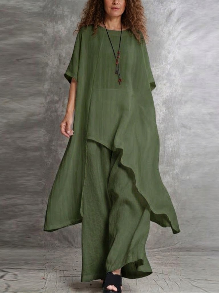 Casual Long Top And Pants Two-piece Set