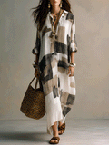 Boho Abstract Print Button-Front Relaxed Fit Maxi Dress