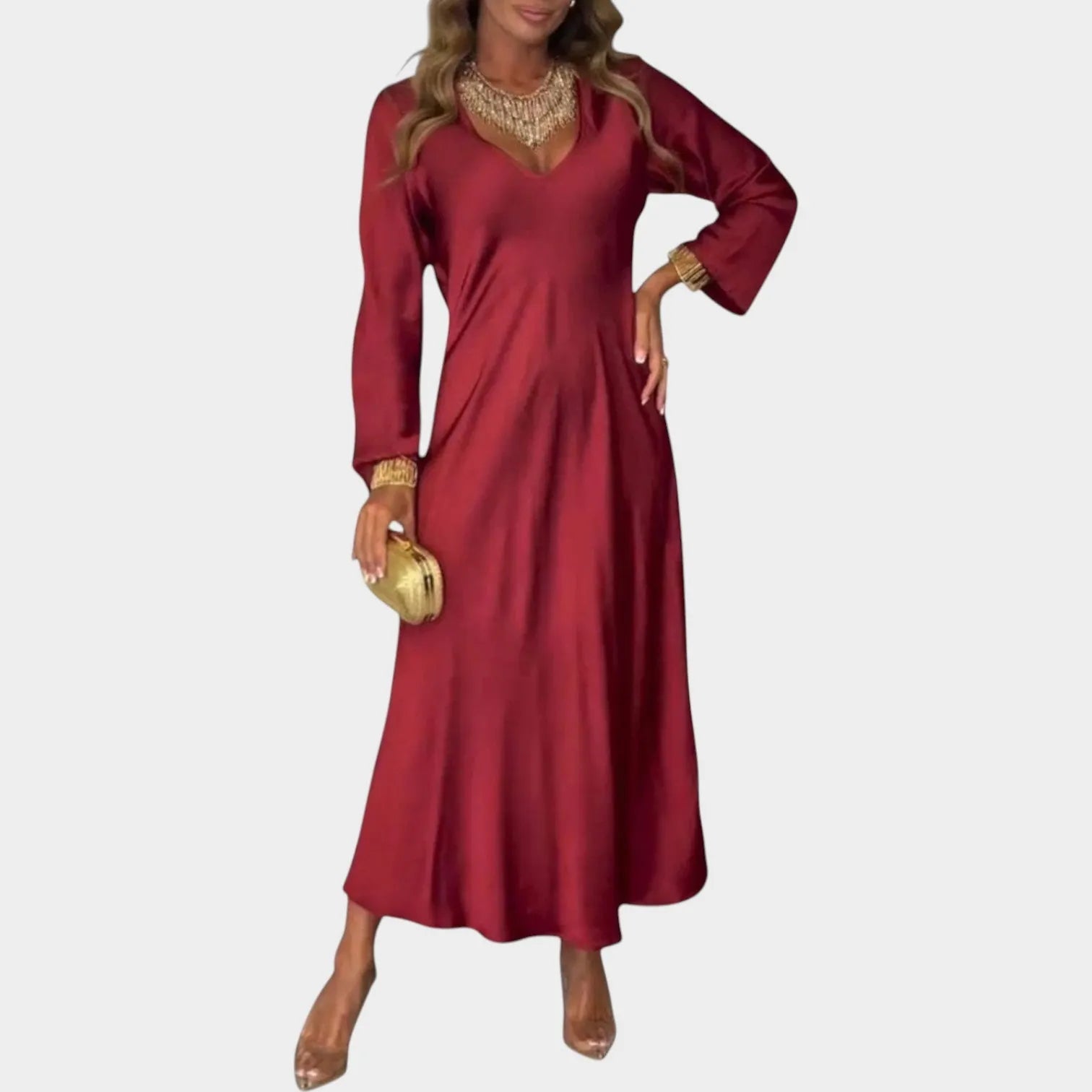 Elegant Satin V-Neck Maxi Dress