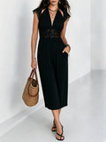 Resort Black Halter Neck Lace Trim A-Line Midi Dress