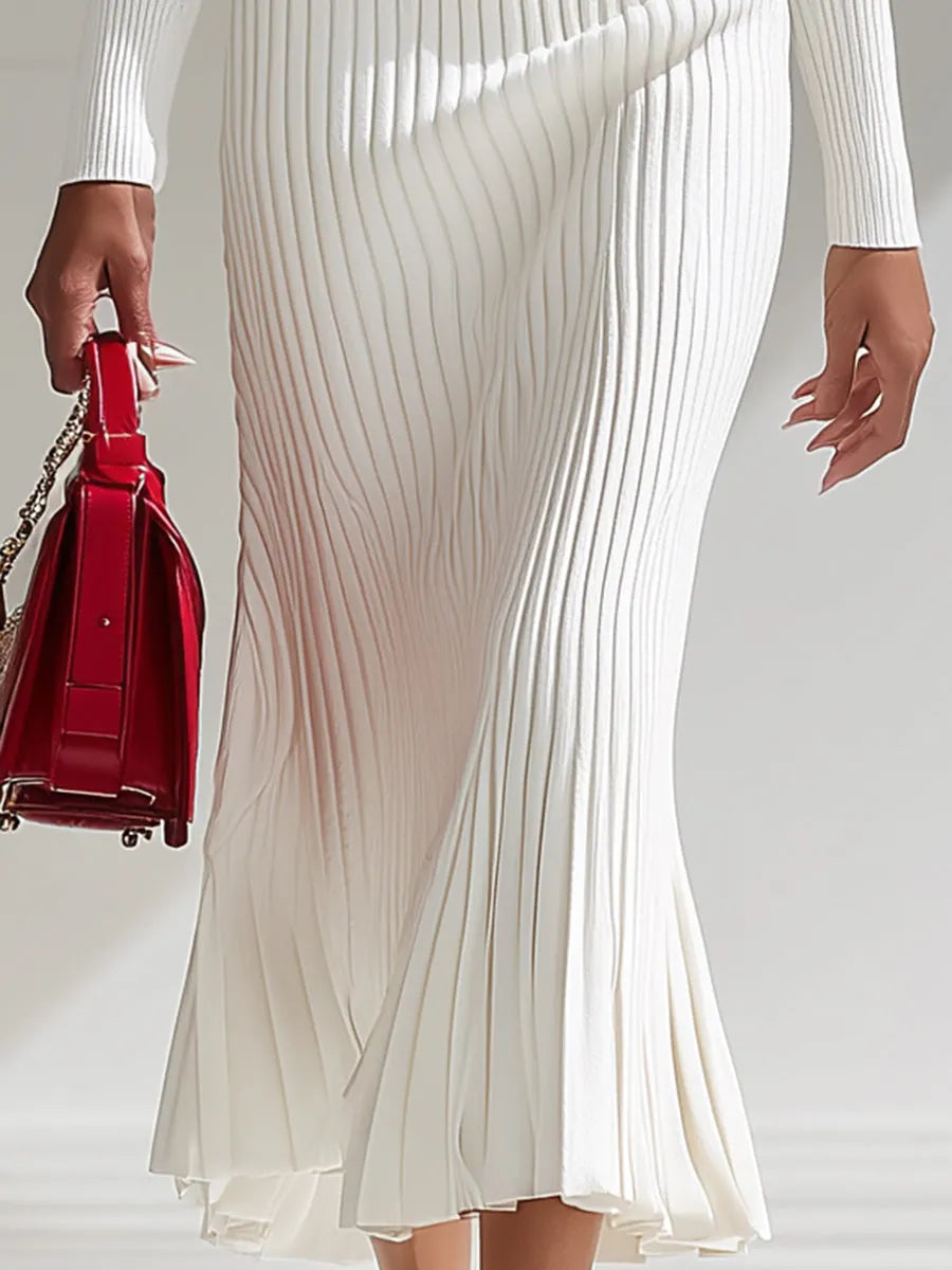 [24-hour shipping out]White Wool Lapel Button Design Maxi Dress