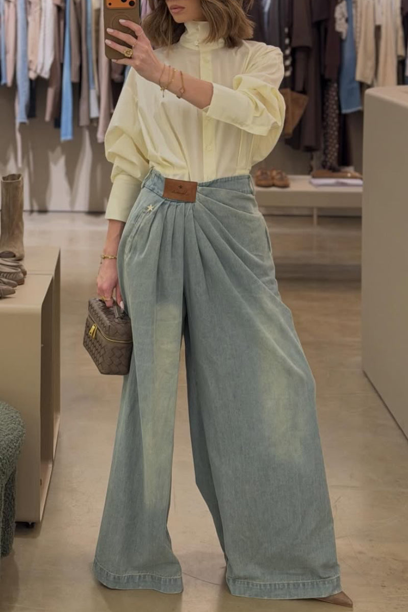 Light Blue Wrap Waist Wide Leg Jeans