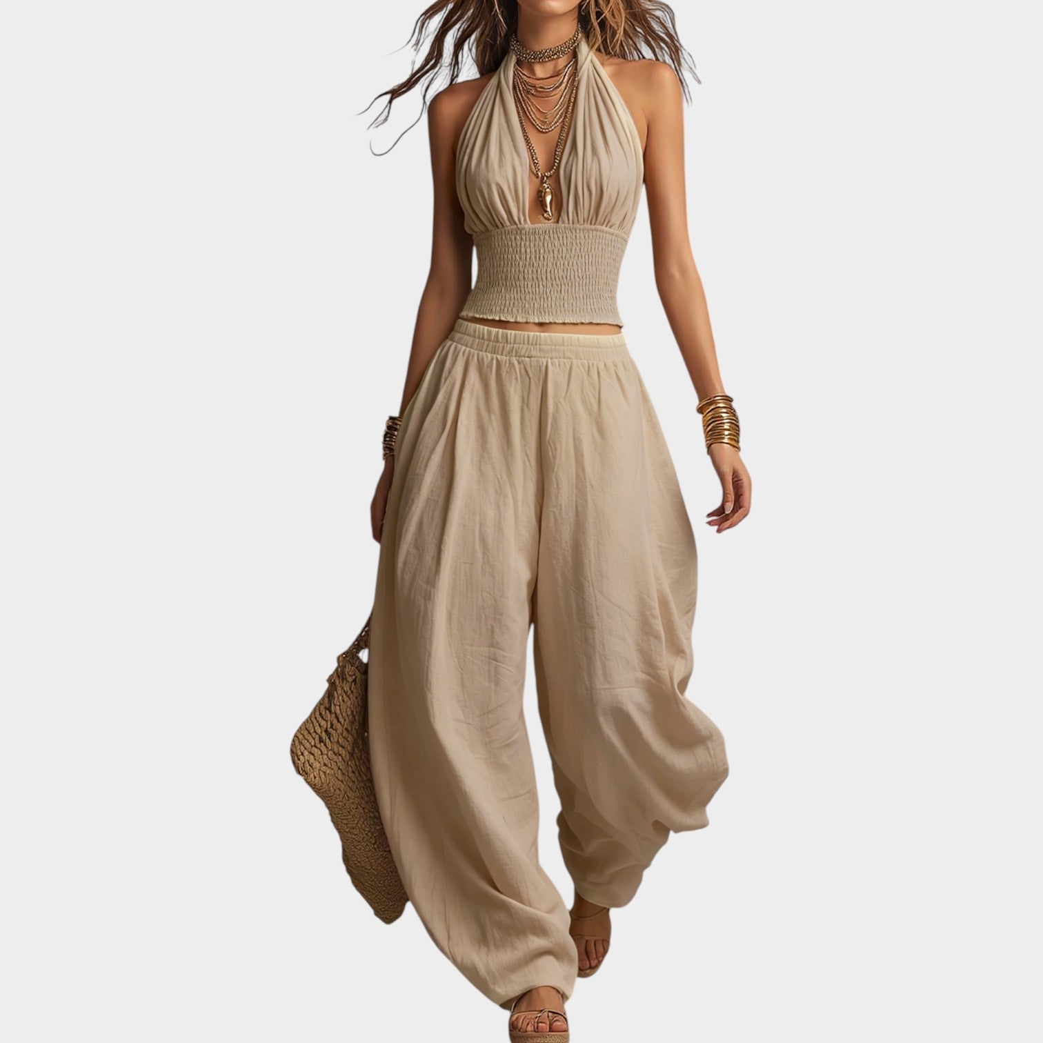 Halter Crop Top & Wide-Leg Pants Set