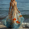 Vintage Aquarium Aesthetic Golden Fish Flowy Maxi Dress