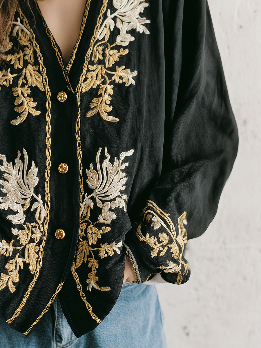 Timeless Black Floral Embroidered Cardigan