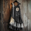 Flowers Denim Textile Lace Layered Tank Dress