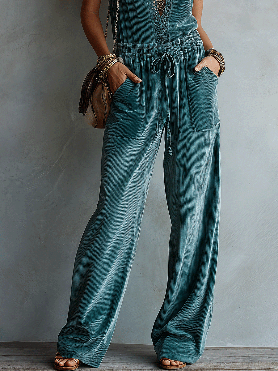 Elegant Vacation Ocean Teal Velvet Utility Jumpsuit
