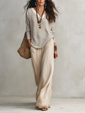 Relaxed Coastal Knit Sweater & Palazzo Pants Outfit Set