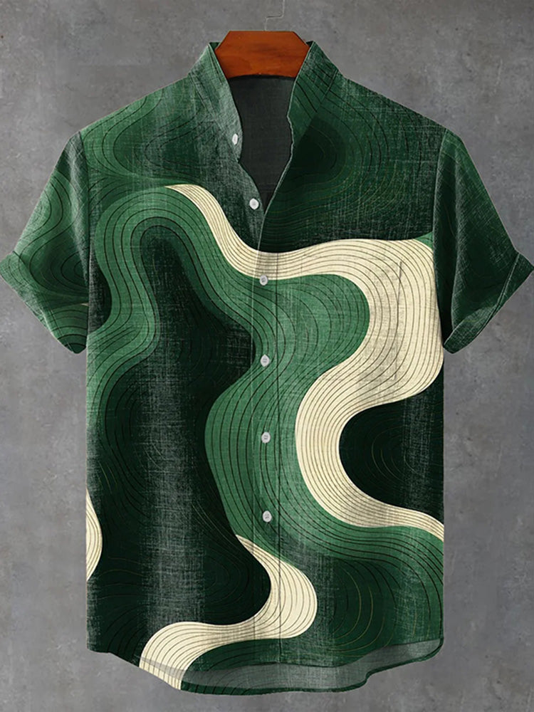 Japanese Abstract Geometric Pattern Art Print Casual Shirt