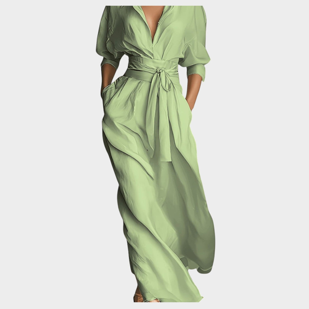 Belted Flowing Maxi Shirt Dress