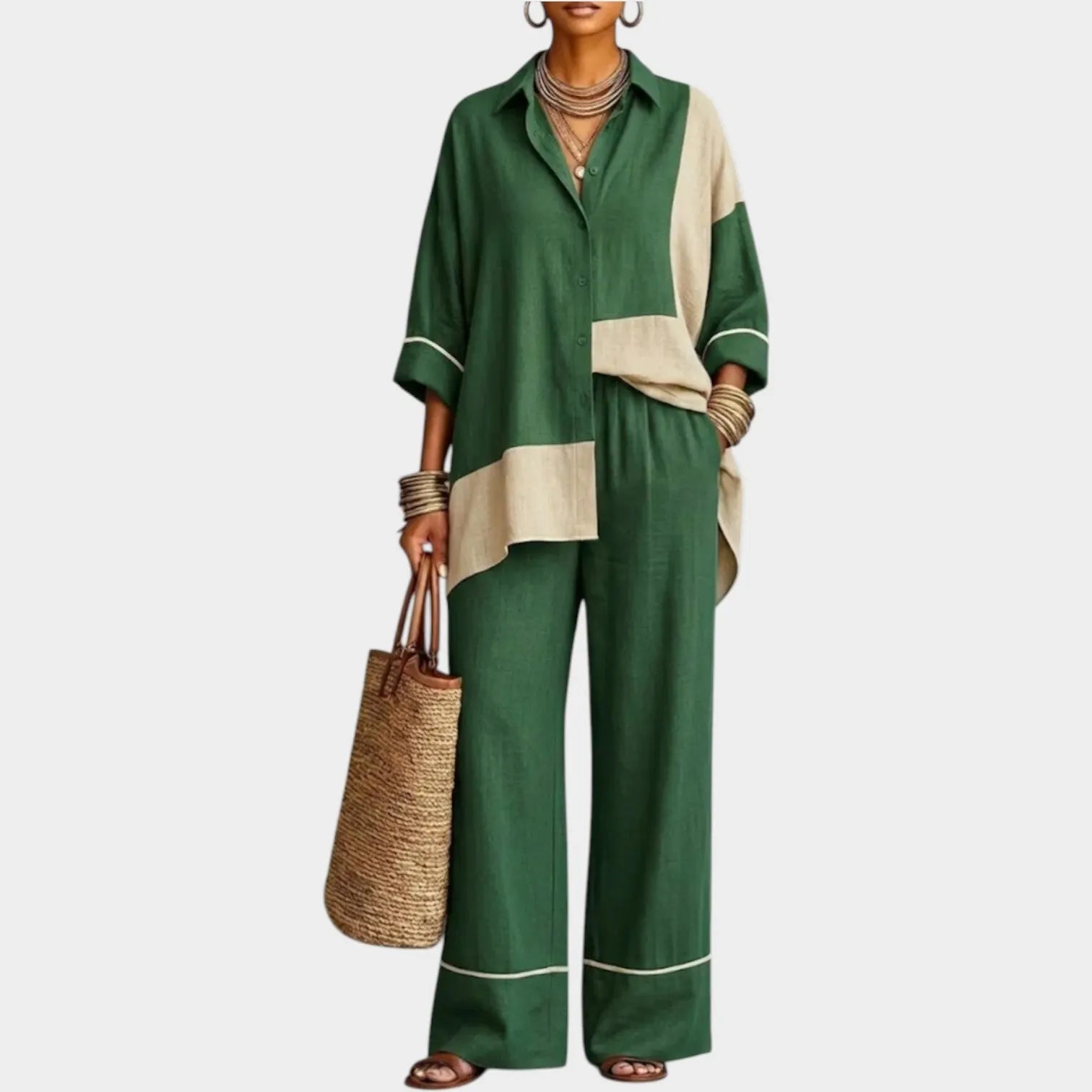 Color Block Relaxed Fit Two-Piece Set