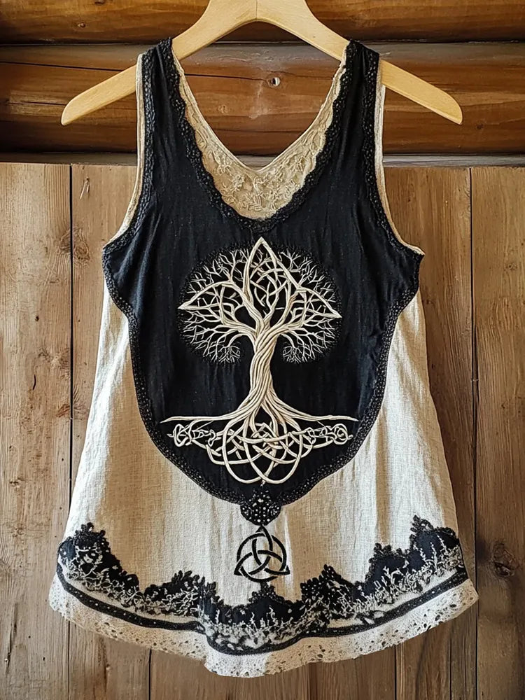 Vintage Life Of Tree Patchwork Art Comfy Tank