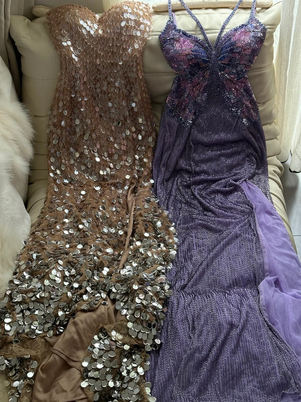 Purple Shiny Gorgeous Luxury Sequin Heavy Spaetti Strap Long Butterfly Decoration Sequin Chiffon Ball Gown Evening Gown Party Dress 4175