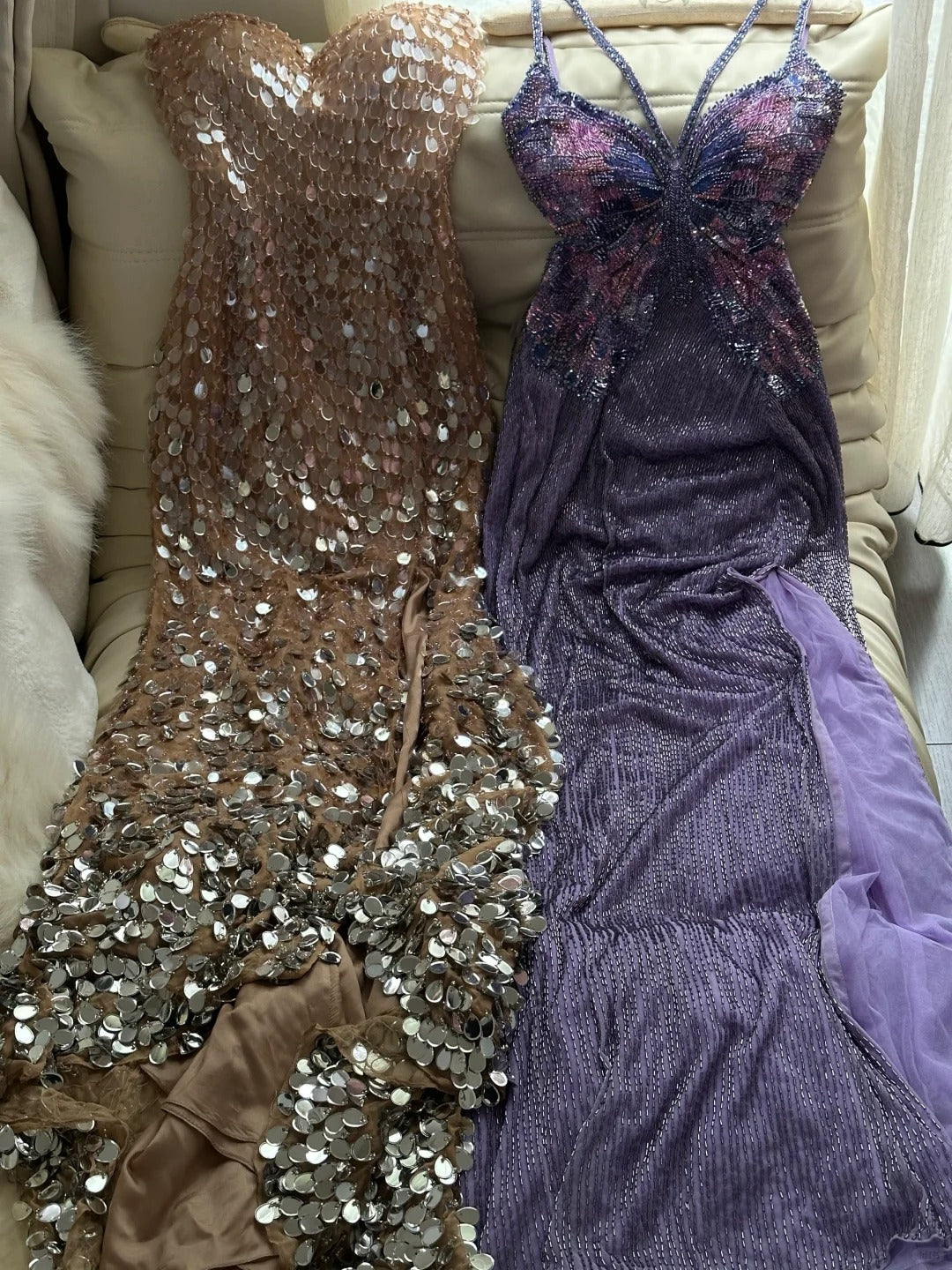 Purple Shiny Gorgeous Luxury Sequin Heavy Spaetti Strap Long Butterfly Decoration Sequin Chiffon Ball Gown Evening Gown Party Dress 4175