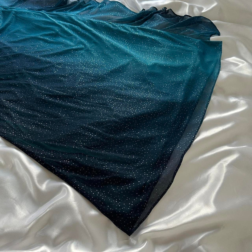 Indigo Shiny Elegant Fashion Strapless Long Tulle Prom Dress Evening Dress Birthday Party Dress