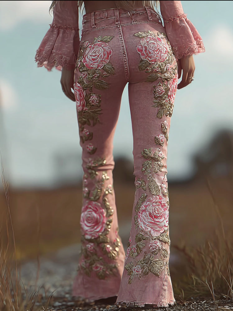 Bohemian Sexy Vintage Pink Rose Pants